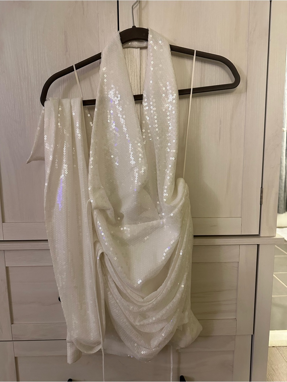 Alex Perry Ivory Sequin Halter Gown